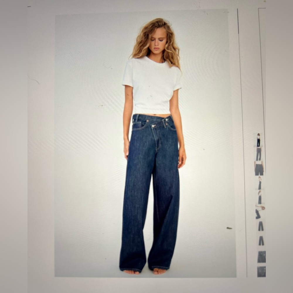 ZARA The high Rise Wide Leg Crossover waistband Jean